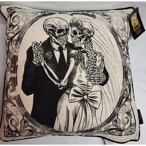 New Cynthia Rowley Curious Halloween Skeleton Bride & Groom Couple Throw Pillow